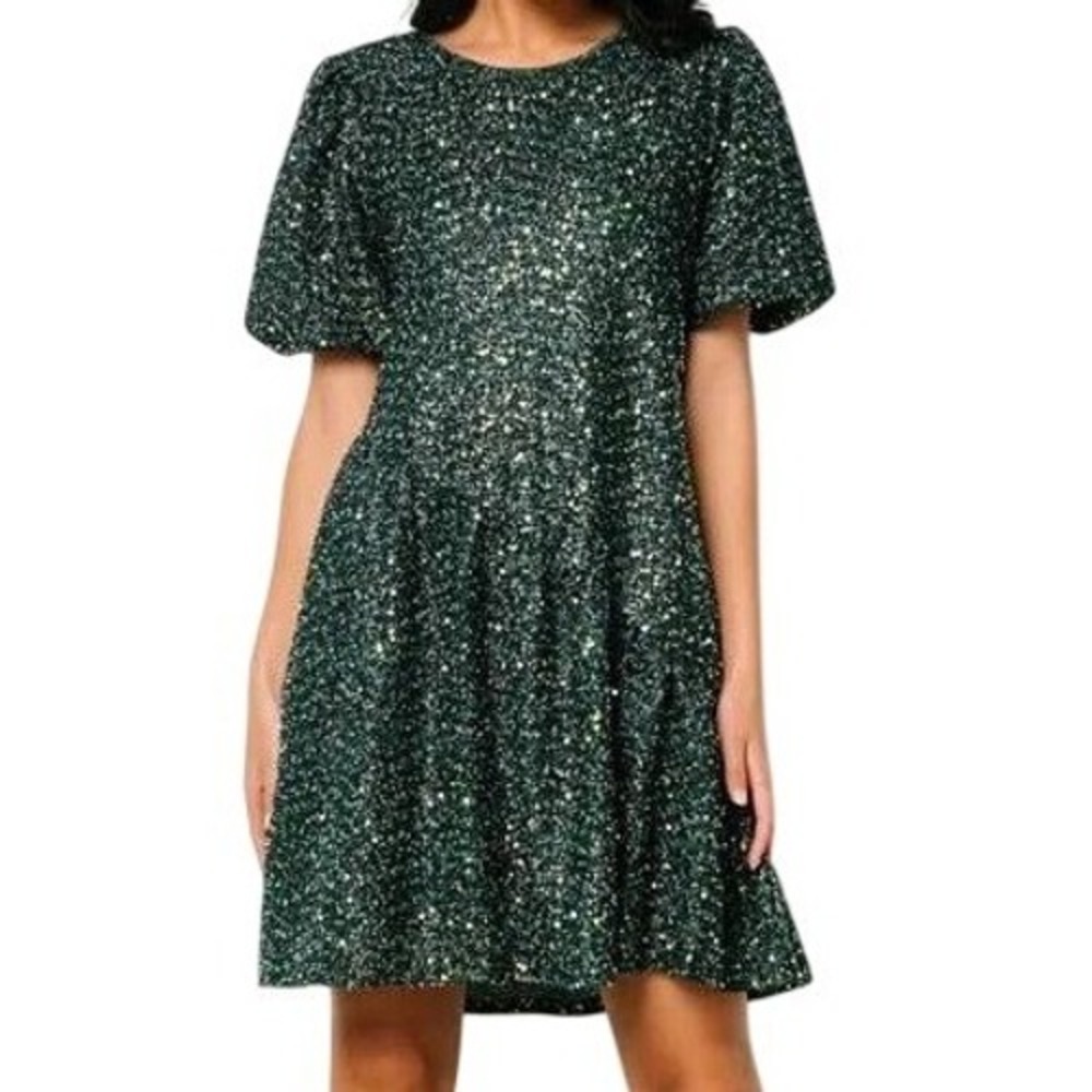 Baltic‎ Born Womens 1X Green Veera Sequin Mini Dress with Pockets NWT